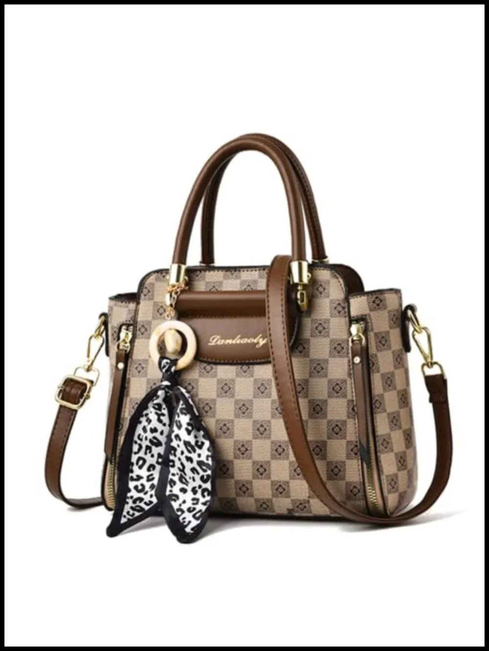 PU Leather Hobo Satchel Purse with Detachable Straps Plaid
